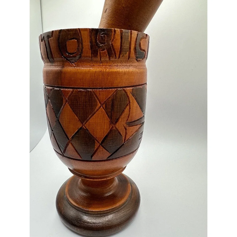 1970s Large Vintage Wood Carved Puerto Rico‎ Mortar & Pestle Great Condition